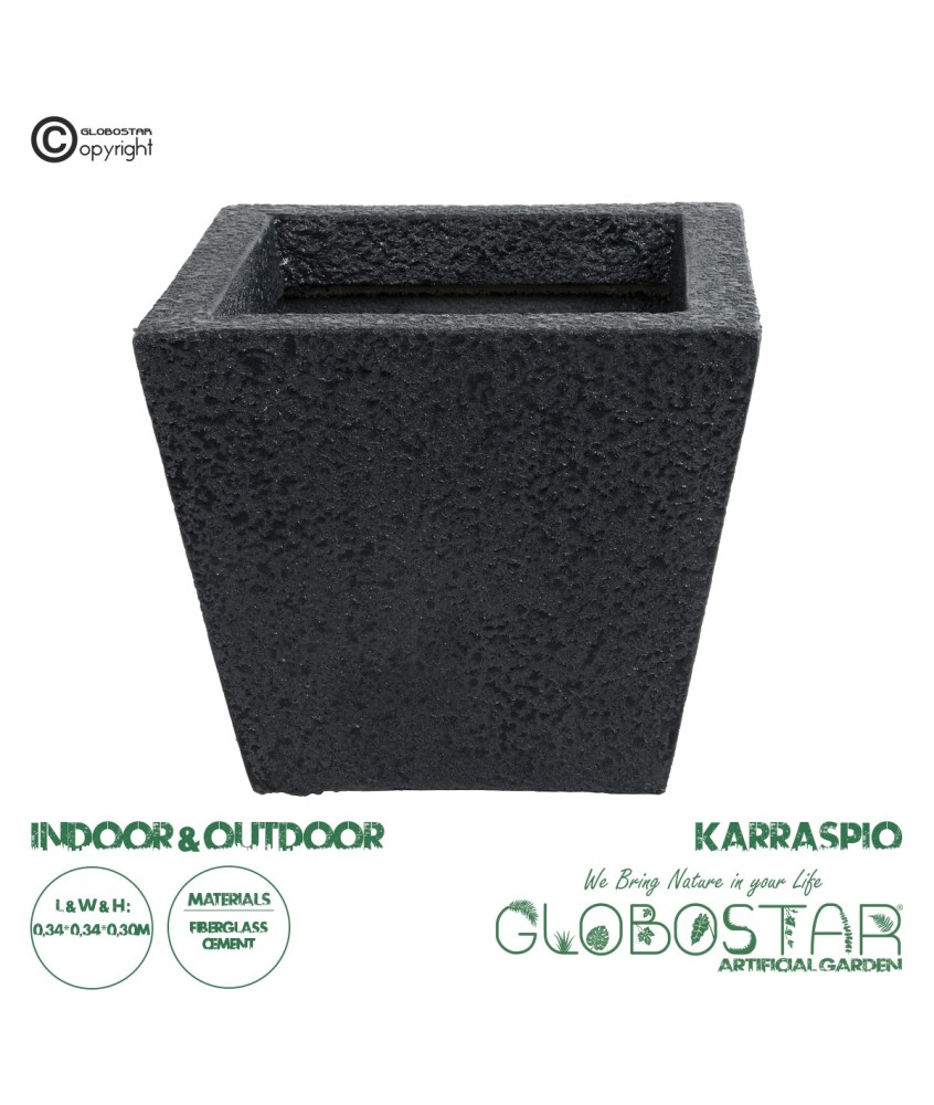 GloboStar® Artificial Garden KARRASPIO 20770 Επιδαπέδιο Πολυεστερικό Τσιμεντένιο Κασπώ Γλάστρα - Flower Pot Μαύρο Μ34 x Π34 x Υ30cm